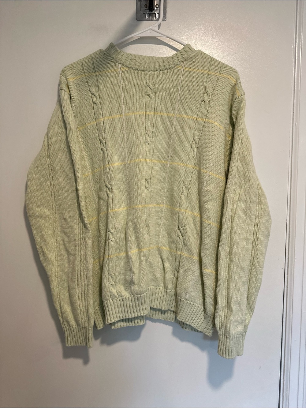 VTG Bill Blass Men's Sz:L Pale Yellow/green Cable Knit Preppy Cotton Sweater.